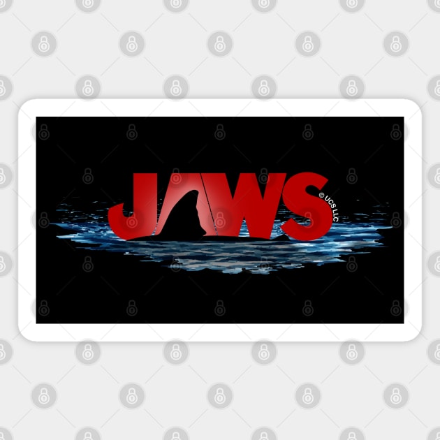 JAWS LOGO with GREAT WHITE SHARK FIN EMERGING FROM THE OCEAN Magnet by kooldsignsflix@gmail.com